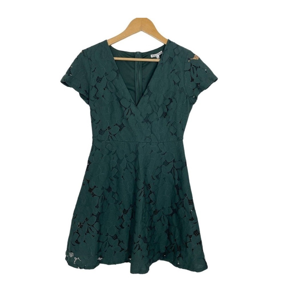 Forest Green Swan Green Fit and Flare V-neck Mini Dress